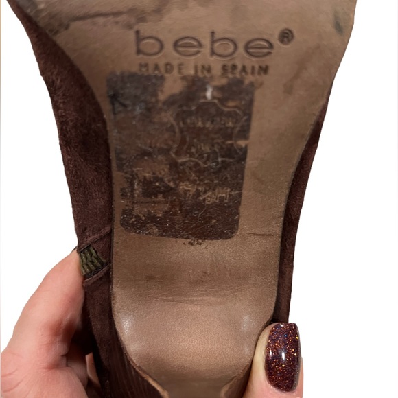BEBE Suede Heeled Fringe Boots, size 7.5 - Picture 10 of 16